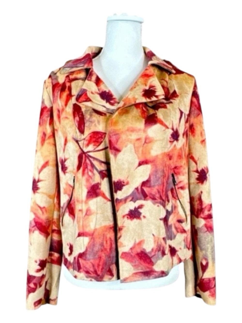 SOLITAIRE Faux Suede Open Front Jacket w/Zip Pockets, Size M.